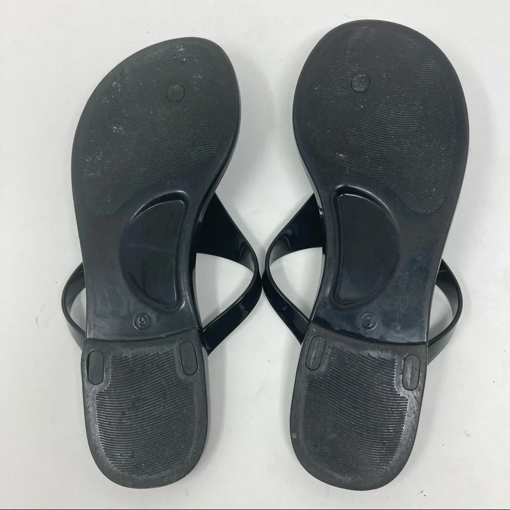 Tory Burch Black Jelly Thong Sandals with Gold Logo - Picture 6 of 7